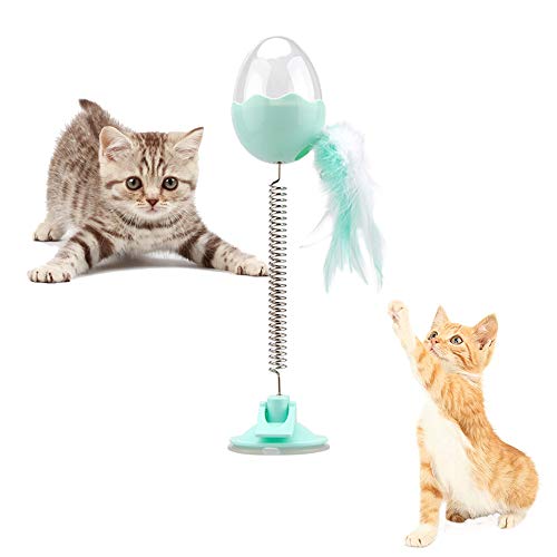 AYADA Juguetes para Gatos, Juguete de Plumas para Gatos Juguete Interactivo para Gatos Cat Toy Feather Bola de Comida/Pelota Dispensador de Comida con Plumas y Campanas para Gatos Gatitos Kitty