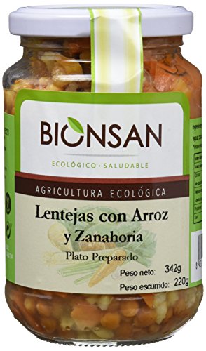 Bionsan Lentejas Cocidas con Arroz Integral y Zanahoria Ecológicas - 6 Botes de 220 gr - Total: 1320 gr