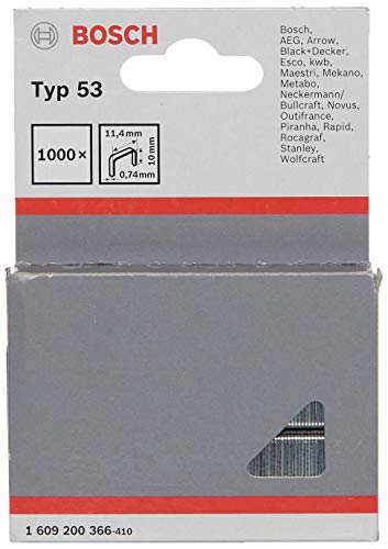 Bosch 1 609 200 366 - Pack de 1000 grapas de alambre fino tipo 53 (11,4 x 0,74 x 10 mm)