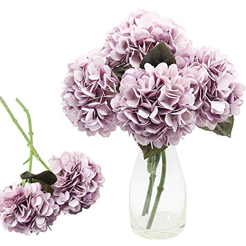 CattleyaHQ 4 Cabezas de Flores Artificiales de Hortensia, Elegante Ramo de hortensias, decoración de Flores Falsas para Fiesta / Boda / hogar / Cocina (Púrpura)