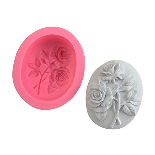 Clest F&H Rose Flower Molde de silicona para fondant 3D Molde para pasteles Decoración de galletas Decoración de pasteles,Cortador de galletas para hornear de chocolate Decoración de moldes ovalados