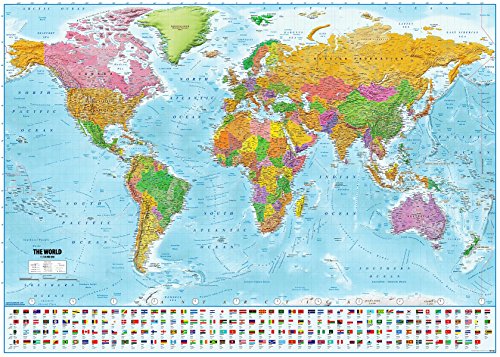 Close Up Póster XXL Mapa del Mundo con Banderas - Versión 2020 [En Inglés] (140cm x 100cm) + 1 Paquete de tesa Powerstrips® (20 Tiras)