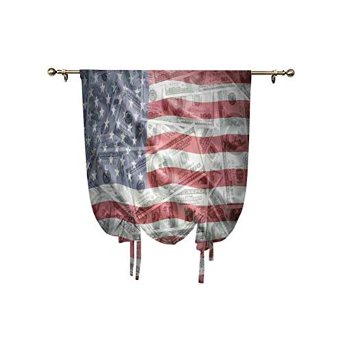 Cortina con diseño de bandera americana, diseño de dólar americano en bandera, dinero y dinero, valor de financiación, ídolo, ajustable, 24 x 47 pulgadas, para ventana de baño, multicolor