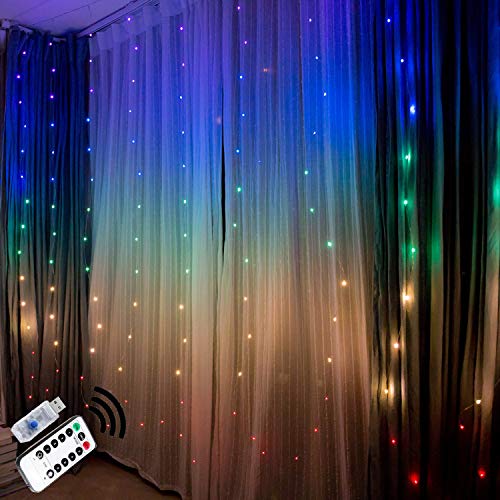 Cortina de luces led cadena de Luces de colores hadas luz decoraciones del dormitorio habitacion decoración de la pared navidad fiesta de bodas telón de fondo arco iris unicornio decorativa (2 X1.5)
