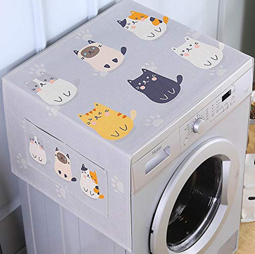Cubierta superior multiusos de algodón y lino con bolsillos laterales de almacenamiento, se adapta a la mayoría de lavadoras y frigoríficos Cat 60 x 150 cm