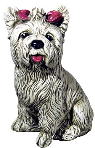 DEGARDEN Figura de Perro Yorkshire Decorativa para Jardín o Exterior Hecho de hormigón-Piedra Peso 14 kg | Figura Perro Grande de 36cm. de Alto, Color Ceniza