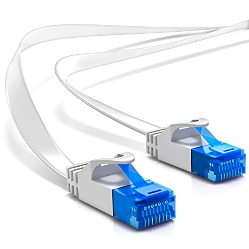 deleyCON 15m CAT6 Cable de Red Plano Cable de Cinta de 1,5mm U-UTP RJ45 - Cable de Conexión UUTP para DSL LAN Conmutador de Módem Panel de Conexión de Repetidor - Blanco