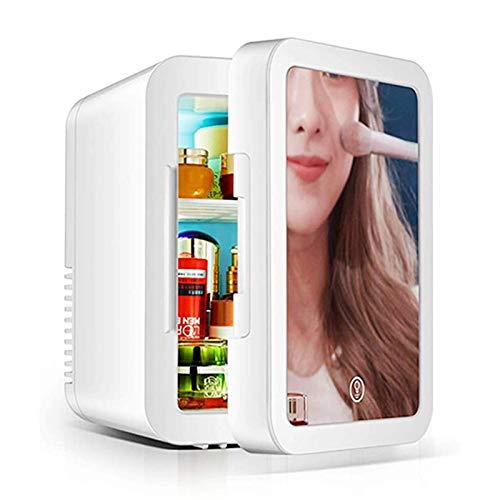 DFJU Refrigerador de cosméticos portátil, Mini refrigerador de Espejo cosmético de 5L con diseño de Espejo y LED para el Cuidado de la Piel de Belleza en el hogar, el automóvil