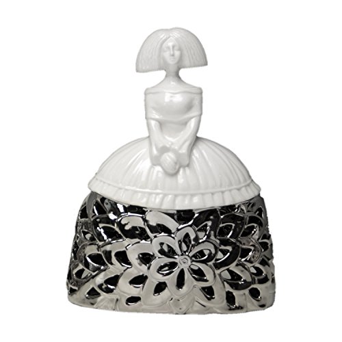 DONREGALOWEB Figura menina de cerámica en Colores Blanco y Plateado (23X18X8 CM)