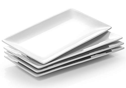 Dowan blanco porcelana plato de servir, Rectangular ensalada/platos de postre, 9.7 "x 5,4, juego de 4, porcelana, blanco, 9.7inch