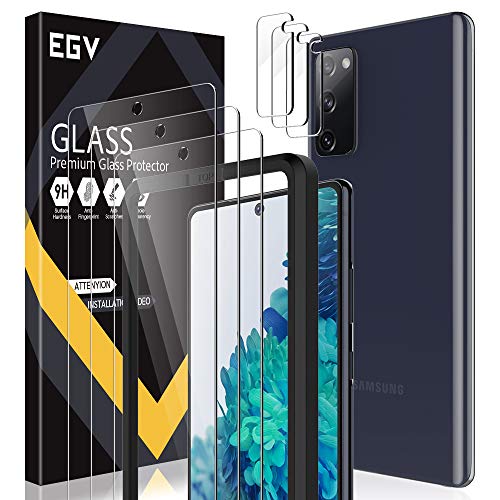 EGV Compatibile con Samsung Galaxy S20 FE 5G Protector de Pantalla,3 Pack Cristal Templado e 3 Pack Protector de Lente de Cámara