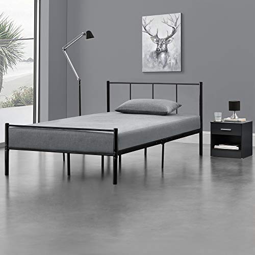 [en.casa] Cama de Metal 120cm x 200cm Cama Doble Cama Matrimonio Somier Negro