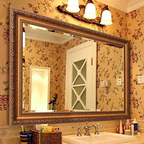 Espejo europeo de baño moderno con marco de espejo, espejo de maquillaje de maquillaje de pared de pared, espejo de tocador, espejo de afeitado, espejo colgante decorativo de dormitorio