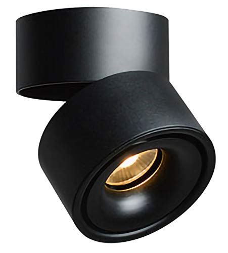 Feoguane 10W foco LED montado en superficie 360 ​​° foco de techo ajustable cocina sala de estar iluminación de tienda, blanco cálido (Negro 3000K)