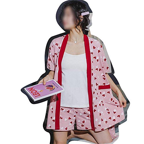 FHISD Pijamas Yukata para Mujer, Conjunto de Pijamas de algodón, cómodos Tirantes Transpirables, Pijamas de Servicio a Domicilio de Tres Piezas, Pijamas geniales