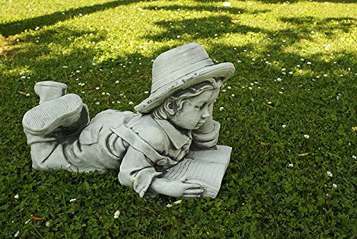 Figura Decorativa de niño Leyendo en hormigón-Piedra para el jardín Exterior 30X53X33cm.