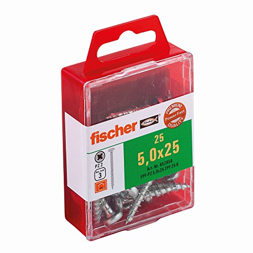 Fischer 652858 - Power-rápida conjunto de 25 tornillos de cabeza plana pz galvanizado 5.0 x 25 mm azul