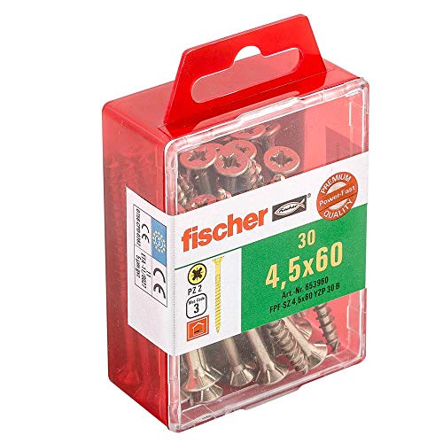 Fischer 653960 - Rápido encendido lote de 30 tornillos avellanados 4,5 x 60 mm tg galvanizado pz amarilla
