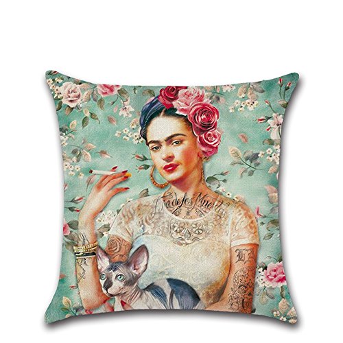 Funda de cojín de Excelsio, diseño de autorretrato de la pintora mexicana Frida Kahlo, cuadrada, de algodón, para sofás y camas de salones y habitaciones, 45 x 45 cm, decoración del hogar