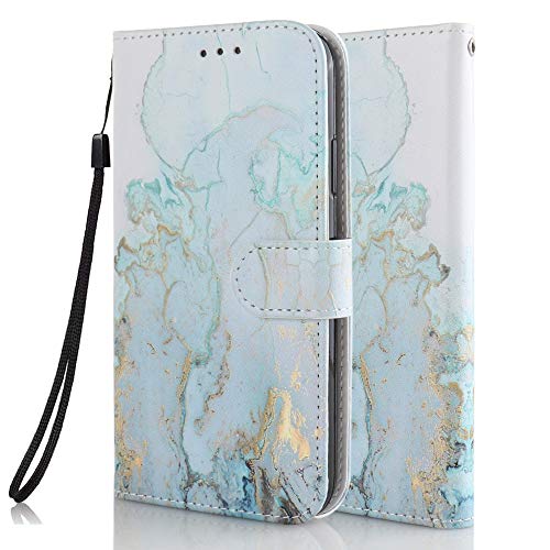 Funda Libro para Samsung Galaxy S10 Carcasa de Cuero PU Premium Flip Wallet Case Cover con Tapa Teléfono Piel Tarjetero - Mármol Azul Dorado