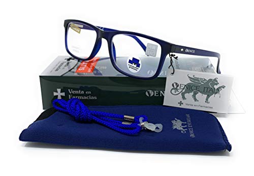 Gafas ver de cerca, lectura con Filtro Luz Azul, Ordenador Gaming Móvil, Protección Antifatiga - Venice Coti Dioptría (1-1,50-2 - 2,50-3 - 3,50) (Azul, Graduación +2,00)