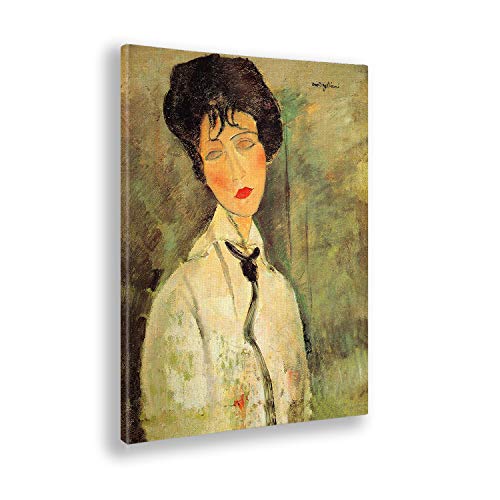 Giallobus - Cuadro - Amedeo Modigliani - Mujer con Corbata Negra - Estampado en Lienzo - Listo para Colgar - Varios tamaños - 50x70 cm