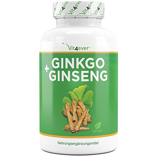 Ginkgo + Ginseng - 365 Comprimidos - Extracto especial - Altamente dosificado - Probado en laboratorio - Ginkgo Biloba + Ginseng coreano - Vegano