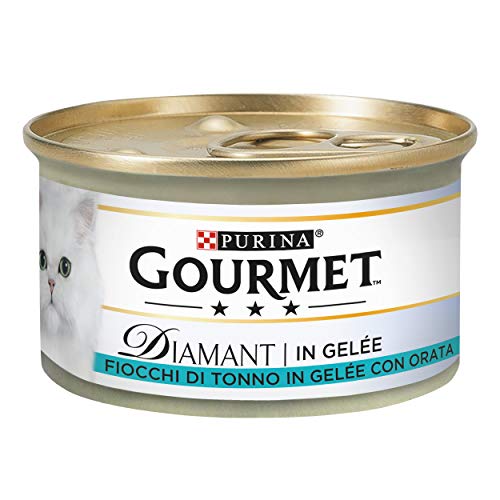 Gourmet - Comida húmeda para Gatos Diamant, láminas de atún en Pastel de gelatina con Dorada, 85 g, 24 Unidades