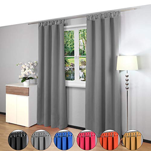 Gräfenstayn® Alana - cortina térmica opaca monocromática que oscurece la cortina con bucles - 135 x 245 cm (ancho x alto) - muchos colores atractivos (Gris)