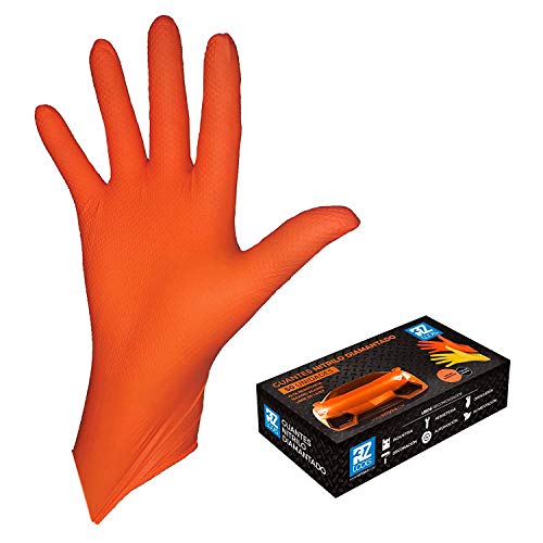 GUANTES de NITRILO DIAMANTADO naranjas - Los guantes de nitrilo MÁS RESISTENTES del mercado - SIN LÁTEX - REUTILIZABLES (XL)