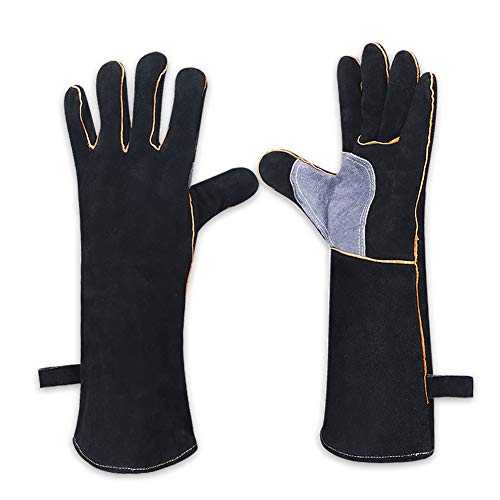 Guantes de soldadura, guantes para quemador de madera, guantes de alta temperatura para barbacoa, estufa de soldador, guantes de seguridad para leña resistente al calor Black ST101