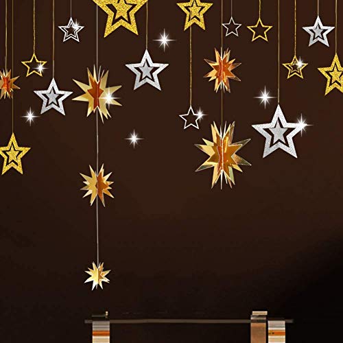 Guirnalda de Estrellas Doradas y Plateadas para Colgar en la decoración de cumpleaños, Bodas, Baby Shower, graduación, Navidad, habitación de los niños, decoración de año Nuevo