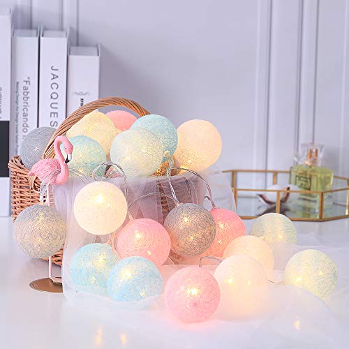 Guirnalda luminosa de bolas de algodón de 3 m, 20 luces LED para interior para fiestas en casa, Halloween, cumpleaños, bodas, Navidad, decoración