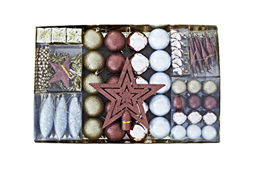 Heitmann Deco: Juego de 60 piezas de decoración navideña incluyendo el escudo del árbol, bolas, guirnaldas, corona y estrellas - Oro y Marrón