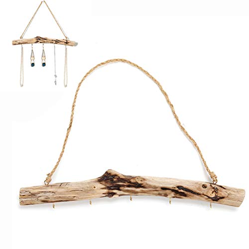 Hihey Gancho de Madera único Natural Driftwood Ramas Pared Colgante Organizador de la joyería con 5 Ganchos Collar Pendientes exhibición
