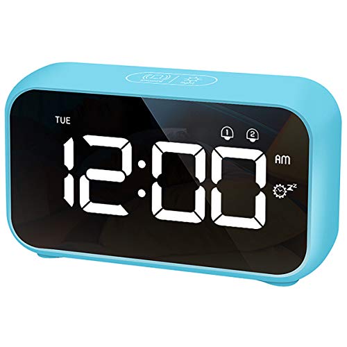 HOMVILLA Despertadores Digitales, Reloj Despertador Digital, Mini Reloj Digital Despertador, Alarma de Espejo Portátil, Alarma con Doble Tiempo de Repetición 4 Niveles de Brillo Regulable (Azul)