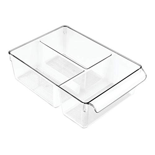 InterDesign Linus Caja para almacenaje, organizador para la cocina de plástico de tamaño grande, caja con 3 compartimentos, transparente