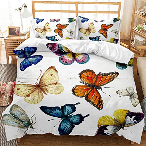 Juego de ropa de cama 3D con diseño de mariposas biológicas, funda de edredón y funda de almohada de fácil cuidado para adultos, ropa de cama para todo el año (mariposas05, 220 x 240 cm)