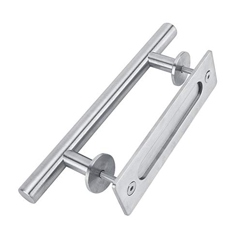 KSTE Tirador Armario con Cerradura, Ronda de metal de la puerta de granero Tirador con cerradura for el dormitorio armario de baño Shed puerta (plata)