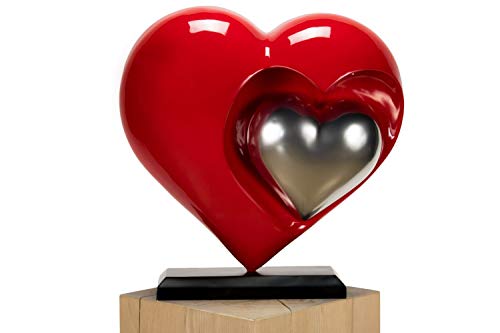 Kunstloft Extravagante Escultura You and Me' 44x20x47cm | Moderna Figura de Piedra Artificial | Corazón Decoración Plateado Rojo | Estatua única