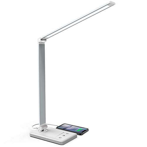 Lámpara Escritorio LED, Jirvyuk Lámparas de Mesa USB Recargable con 5 Modos,10 Niveles de Brillo,Temporizador de 30/60min, Para Leer,Estudiar, Cuidado de ojos (Plata)