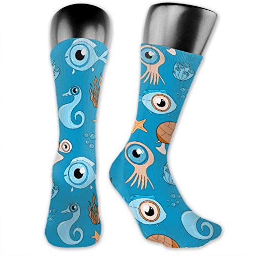Leila Marcus calcetines para hombre y mujer son cómodos, ligeros y sudorosos, divertidos patrones de dibujo para habitantes del océano, tamaño mediano y largo