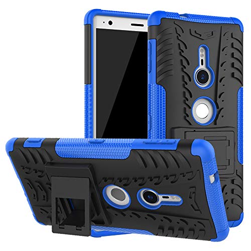 LiuShan Sony XZ2 Funda, Heavy Duty Silicona Híbrida Rugged Armor Soporte Cáscara de Cubierta Protectora de Doble Capa Caso para Sony Xperia XZ2 Smartphone(con 4 en 1 Regalo empaquetado),Azul