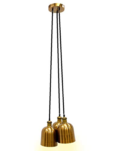 Lumineo Lámpara de techo de metal, 120,5 cm, E27, 3 focos, estilo industrial, color dorado