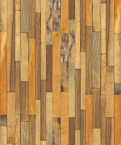 (Marrón, Paquete de 1) Papel tapiz de mural autoadhesivo con veta de madera reciclada y rústica 50cm X 3M (19,6" X 118"), 0,15mm Para revestimiento de restauración de muebles, sala de estar