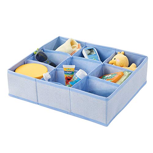 mDesign Caja de almacenaje para habitaciones infantiles o baños – Cesta organizadora con 9 compartimentos – Organizadores de armarios en fibra sintética – azul con diseño de espiga