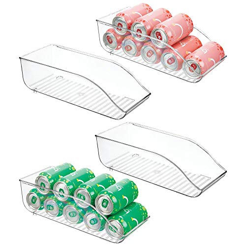 mDesign Juego de 4 cajas de almacenaje para frigorífico y armarios de cocina – Contenedores de plástico con capacidad para 9 latas cada uno – Práctico organizador de nevera – transparente