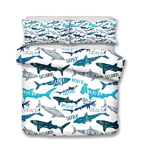 MeeT Funda Nórdica Impresa En 3D Serie Tiburón, Juego De Cama Antialérgico De Fácil Cuidado para Niños Adolescentes Niños Niñas (Tiburón 04,(180x220 cm)-Cama de 105/135)