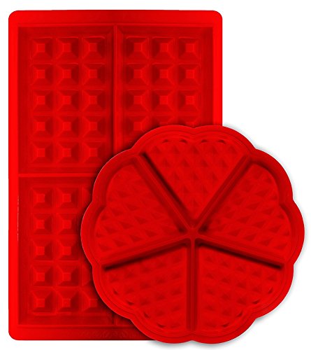 Molde de gofres, mSure con forma rectangular belga y corazón rectangular de silicona antiadherente para galletas de cocina, juego de 2