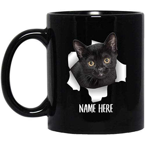 N\A Taza Personalizada Divertida del café Negro del Nombre Personalizado del Gatito del Gato de Bombay